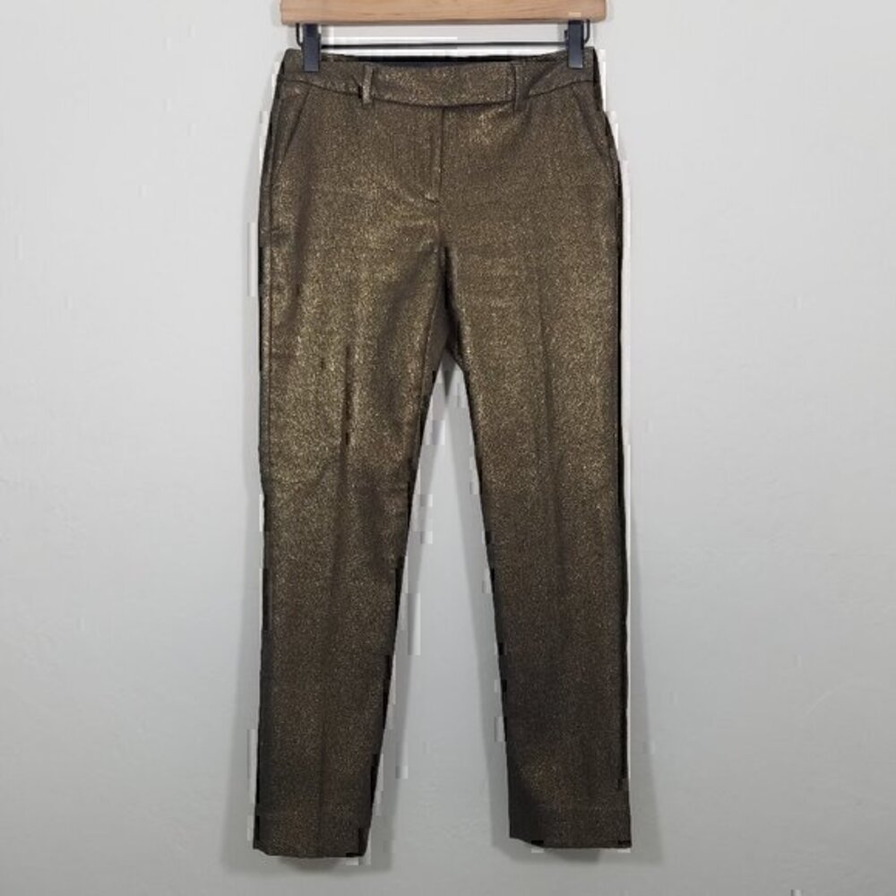 NWT White House Black Market Lurex Gold Slim Ankle Pant Size 0P